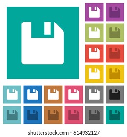 Save data multi colored flat icons on plain square backgrounds. Included white and darker icon variations for hover or active effects.