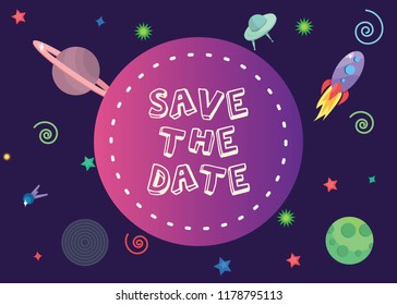 save the date with 2018 trend colors in spcace composion background.Eps 10.vector illustration