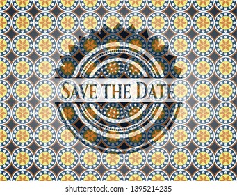 Save the Date arabic badge. Arabesque decoration.