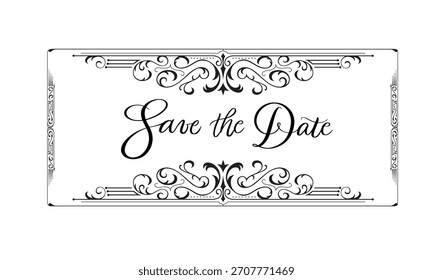 Save The Date Art Deco Handwritten vector Card Calligraphy Frame