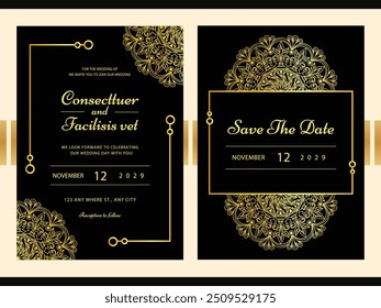 Save The Date art flower luxury Wedding card Invitation Template