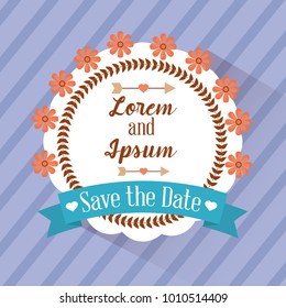 save the date badge flower stripes background