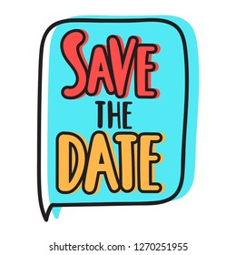 Save the date badge. Vector hand drawn icon illustration on white background.