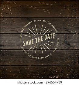 Save the date badges cards and labels, can be used to design wedding cards, presentations, invitations on wooden background texture