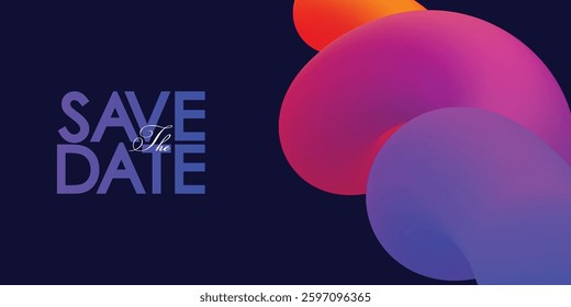 Save the date banner Swirl Elements with Gradients. Carnival 3D Pattern. Can be used for business, marketing and advertising. logo graphic design of event summit for Technology and upcoming events.
