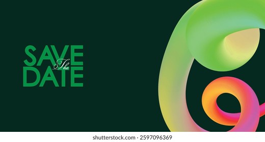 Save the date banner Swirl Elements with Gradients. Carnival 3D Pattern. Can be used for business, marketing and advertising. logo graphic design of event summit for Technology and upcoming events.
