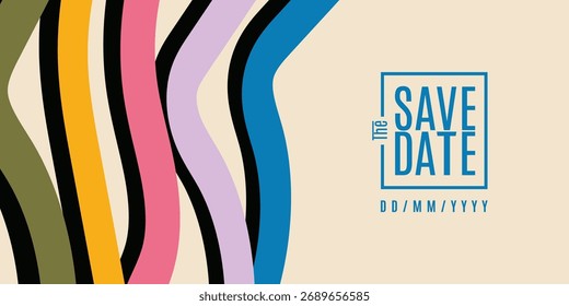 Save the date banner Swirl Elements with Gradients. Carnival 3D Pattern. Can be used for business, marketing and advertising. logo graphic design of event summit for Technology and upcoming events.