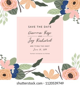 save the date with beautiful floral background, floral frame