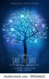 Save The Date. Beautiful Magic Tree. Inspiration Card For Wedding Celebration, Date, Birthday Or Garden Party. Wedding Invitation