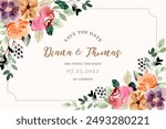 save the date with beautiful watercolor floral frame
