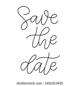 Save the date black lettering vector illustration with calligraphy style phrase for wedding invitations. Handwritten text for fabric print, logo, poster, card. EPS10