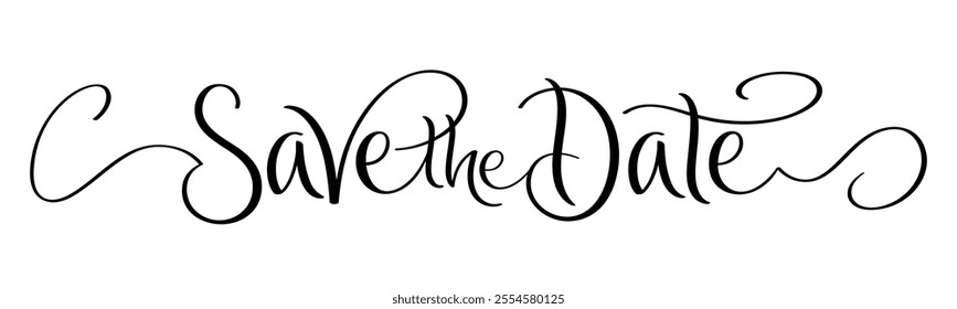 SAVE THE DATE black vector brush calligraphy banner on white background