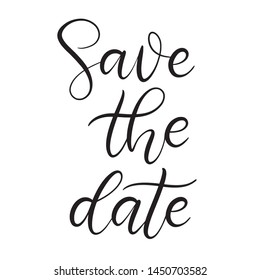 Save the date black and white lettering vector illustration with calligraphy style phrase for wedding invitation. Handwritten text for fabric print, logo, poster, card. EPS10