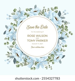 save the date blue floral watercolor label frame