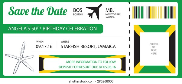 Save The Date Boarding Pass Invitation - Vector