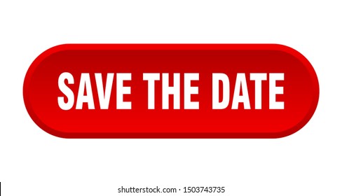 save the date button. save the date rounded red sign. save the date