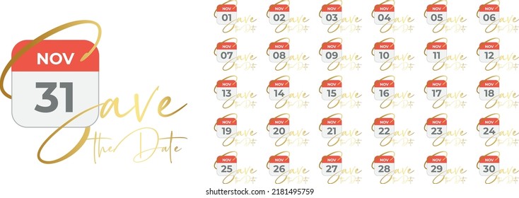 Save the date with calendar logo, month of November