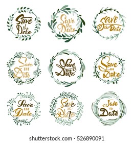 Save the date - calligraphic lettering badge label for design invitation