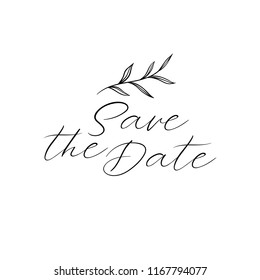 Save the Date calligraphy. Hand lettering wedding phrase for invitations design, cards, banners, photo overlays. Isolated on white background.