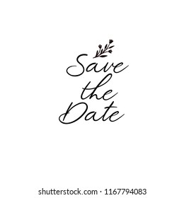 Save the Date calligraphy. Hand lettering wedding phrase for invitations design, cards, banners, photo overlays. Isolated on white background.