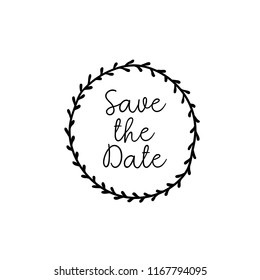 Save the Date calligraphy. Hand lettering wedding phrase for invitations design, cards, banners, photo overlays. Isolated on white background.