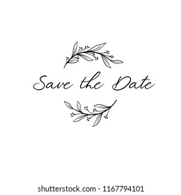 Save the Date calligraphy. Hand lettering wedding phrase for invitations design, cards, banners, photo overlays. Isolated on white background.