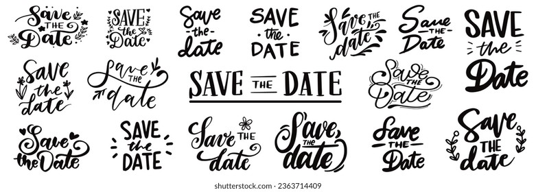 Save the date calligraphy inscription text for wedding, holiday, event. Save the date vintage text. Decoration typography text collection