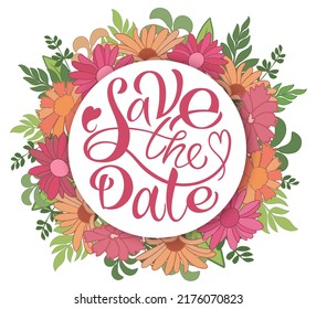 Save the date calligraphy lettering for posters, postcards, posters and decorations. Vector illustration