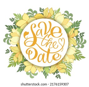 Save the date calligraphy lettering for posters, postcards, posters and decorations. Vector illustration