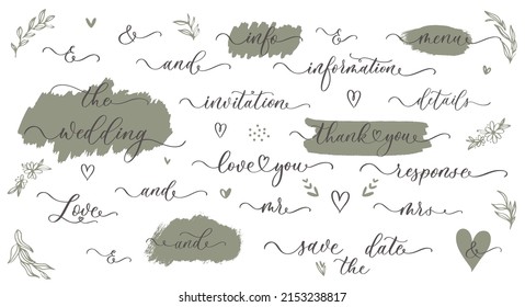 Save the Date calligraphy set. Hand lettering wedding phrase for invitation design, card, banner, photo overlay