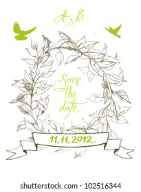 Save the Date. Calligraphy and symbols of love.