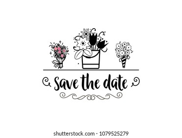Save the date calligraphy vector lettering for wedding or love card - banner for postcards and other uses.