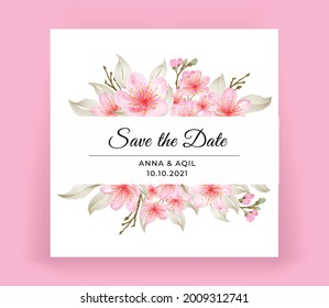 guardar la tarjeta de fecha con hermosa flor de cerezo 