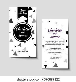 Save the date card with black and white background. Stock vector.