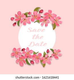 Save the Date card with cherry blossom