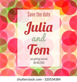 Save the date card with circles background. Stock vector.