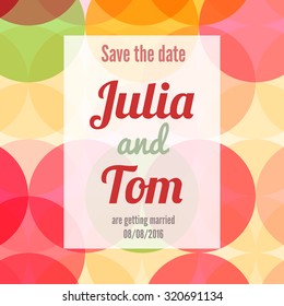 Save the date card with circles background. Stock vector.