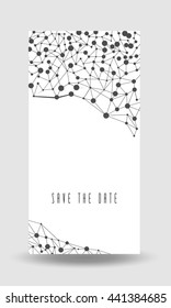 Save the date card cover with connections background. Stock vector.