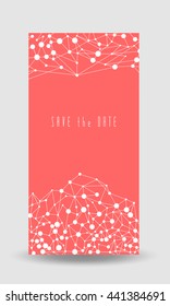 Save the date card cover with connections background. Stock vector.