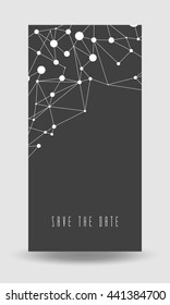 Save the date card cover with connections background. Stock vector.