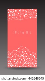 Save the date card cover with connections background. Stock vector.