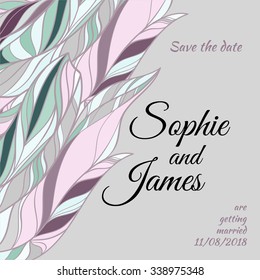 Save the date card cover design with doodle abstract background. Stock vector.