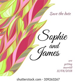 Save the date card cover design with doodle abstract background. Stock vector.