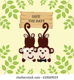 Save the date card with cute monkeys.