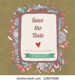 Save the date card. Cute wedding invitation in vector with romantic elements and  place for your text 