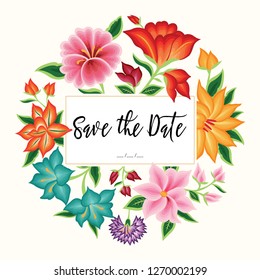 Save the Date Card Embroidery Style from Oaxaca, Mexico - Floral Composition – Copy Space