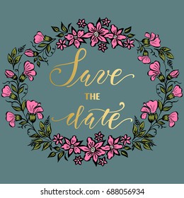 Save the date card with floral background artwork. Elegant ornate floral background. Floral background and elegant flower elements. Design template.