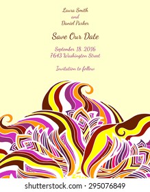 Save the Date card with floral elements. Vector illustration.