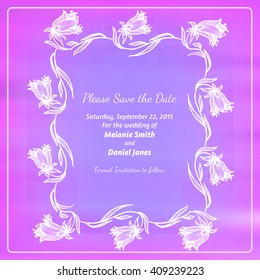 Save the date card with floral frame. Vector illustration.