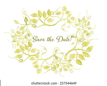 Save the date card. Floral wreath watercolor hand drawn. Spring or summer design for invitation, wedding or greeting cards. Eps10